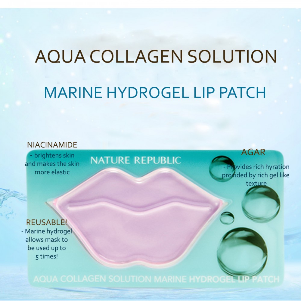 Kết quả hình ảnh cho Nature Republic Aqua Collagen Solution Marine Hydro Gel Lip Patch